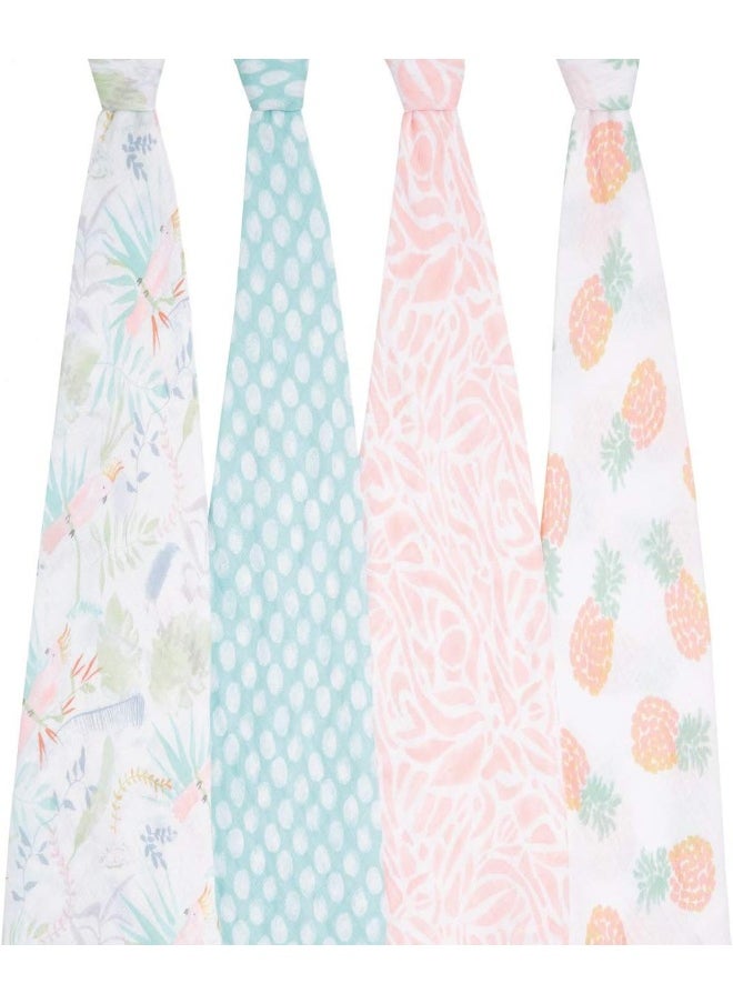 aden + anais Essentials Swaddle Blanket, Boutique Muslin Blankets for Girls & Boys, Baby Receiving Swaddles, Ideal Newborn & Infant Swaddling Set, Perfect Shower Gifts, 4 Pack, Tropicalia