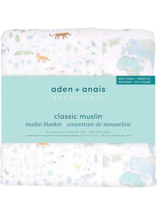 aden + anais Essentials Dream Blanket, Muslin Baby Blankets for Girls & Boys, Ideal Lightweight Newborn Nursery & Crib Blanket, Unisex Toddler & Infant Bedding, Registry Gift, Voyager-Ecosphere