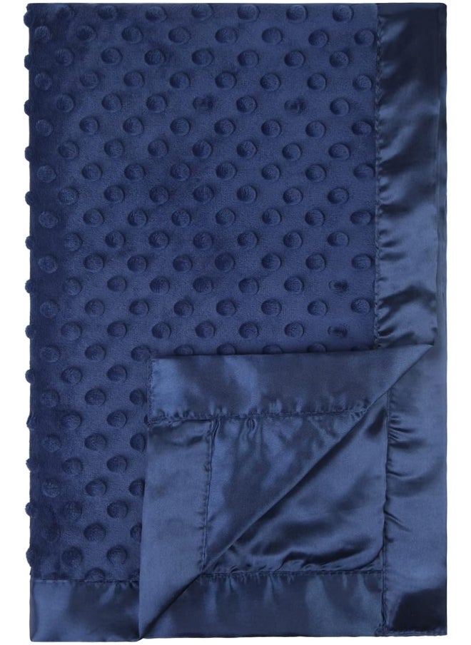 Pro Goleem Baby Soft Minky Dot Blanket with Silky Satin Backing Gift for Boys and Girls (Navy Blue, 30’’ x 40’’)