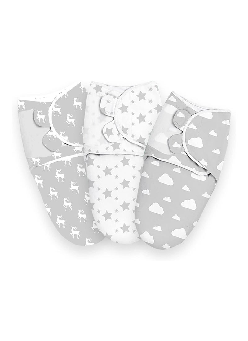 Cozy Baby Swaddle Wrap Set, 3 Pcs Soft Cotton Newborn Blanket for 0-3 Months, Breathable Sleep Sack with Adjustable Wings for Boys & Girls