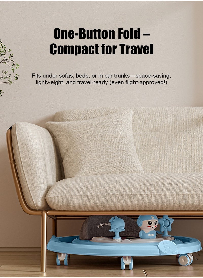 Baby Walker Foldable with 7 Adjustable Heights, Baby Walker with Wheels Portable, Baby Walkers and Activity Center for Boys Girls Babies 6-18 Months (Simple Version without Toys-Blue)