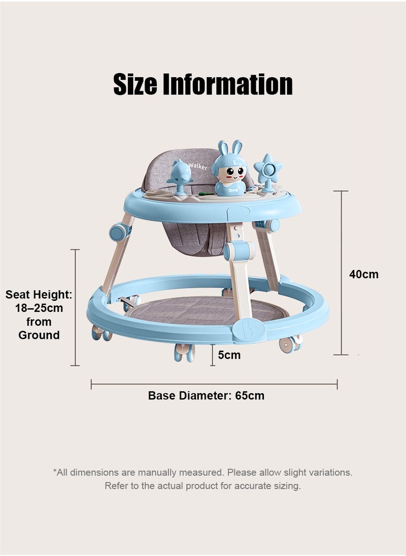 Baby Walker Foldable with 7 Adjustable Heights, Baby Walker with Wheels Portable, Baby Walkers and Activity Center for Boys Girls Babies 6-18 Months (Simple Version without Toys-Blue)