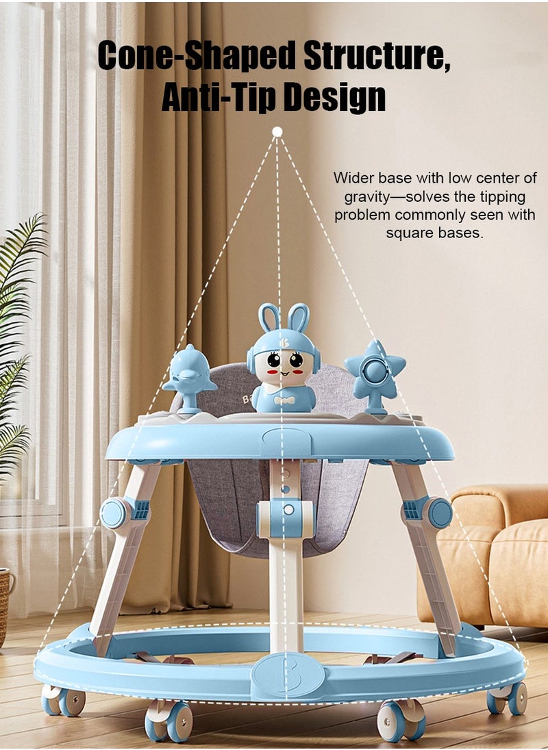 Baby Walker Foldable with 7 Adjustable Heights, Baby Walker with Wheels Portable, Baby Walkers and Activity Center for Boys Girls Babies 6-18 Months (Simple Version without Toys-Blue)