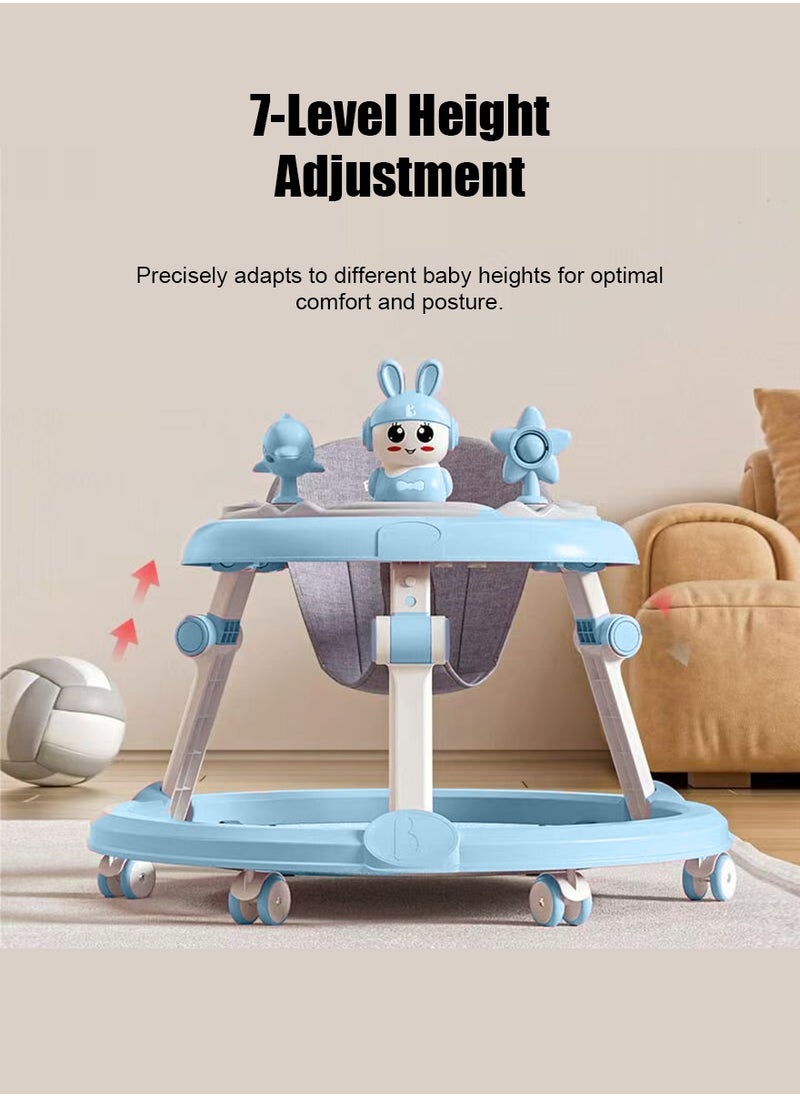 Baby Walker Foldable with 7 Adjustable Heights, Baby Walker with Wheels Portable, Baby Walkers and Activity Center for Boys Girls Babies 6-18 Months (Simple Version without Toys-Blue)