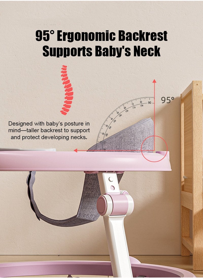 Baby Walker Foldable with 7 Adjustable Heights, Baby Walker with Wheels Portable, Baby Walkers and Activity Center for Boys Girls Babies 6-18 Months (Simple Version without Toys-Pink)