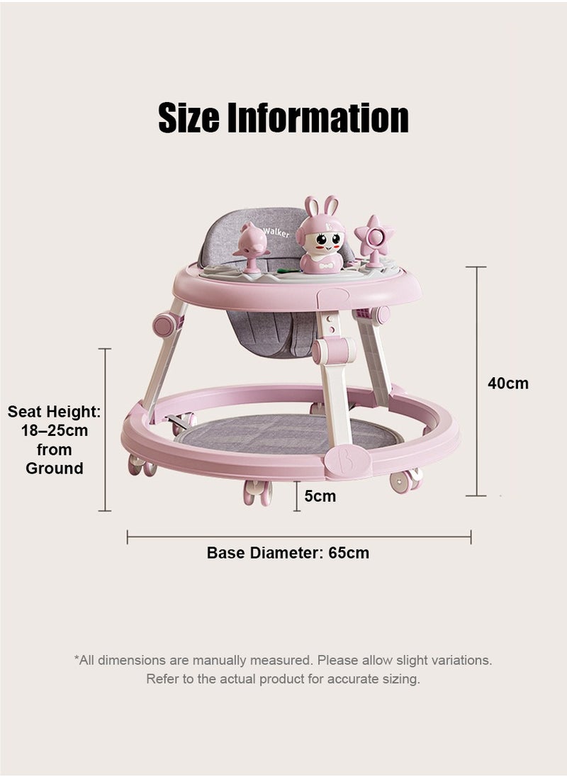 Baby Walker Foldable with 7 Adjustable Heights, Baby Walker with Wheels Portable, Baby Walkers and Activity Center for Boys Girls Babies 6-18 Months (Simple Version without Toys-Pink)
