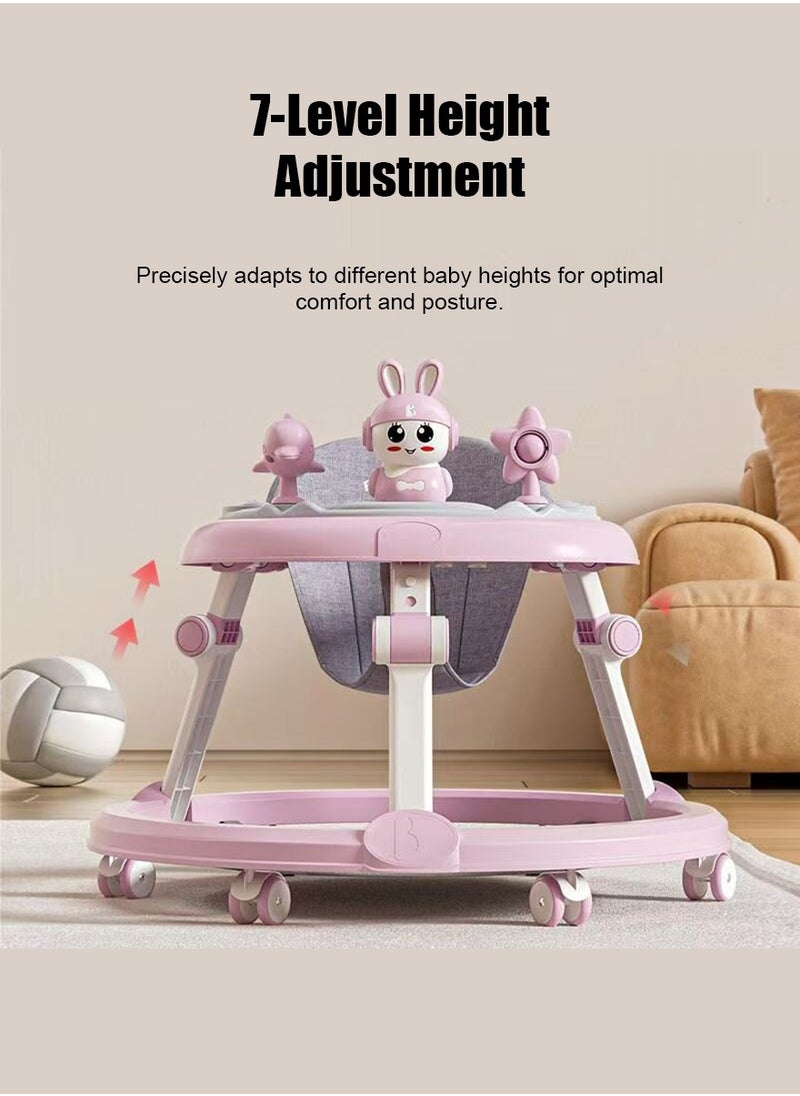 Baby Walker Foldable with 7 Adjustable Heights, Baby Walker with Wheels Portable, Baby Walkers and Activity Center for Boys Girls Babies 6-18 Months (Simple Version without Toys-Pink)
