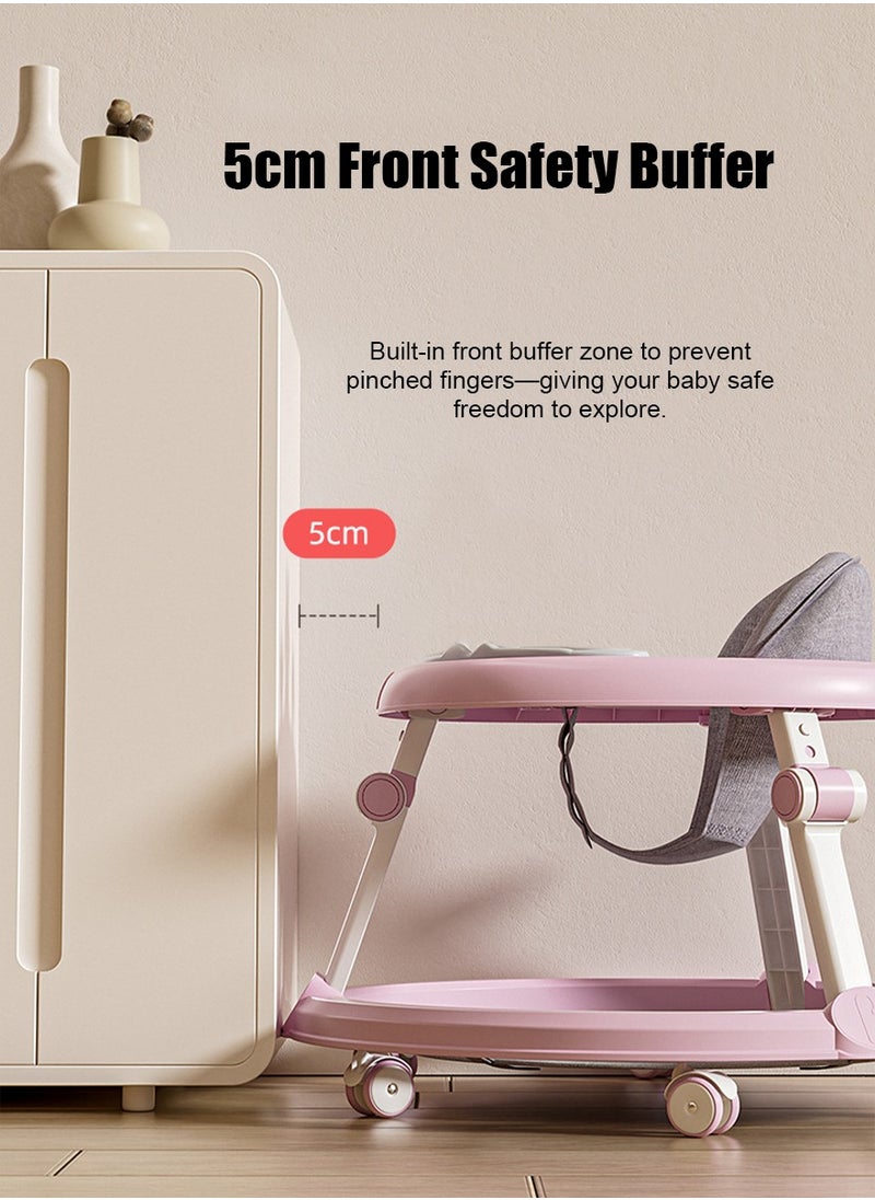 Baby Walker Foldable with 7 Adjustable Heights, Baby Walker with Wheels Portable, Baby Walkers and Activity Center for Boys Girls Babies 6-18 Months (Simple Version without Toys-Pink)