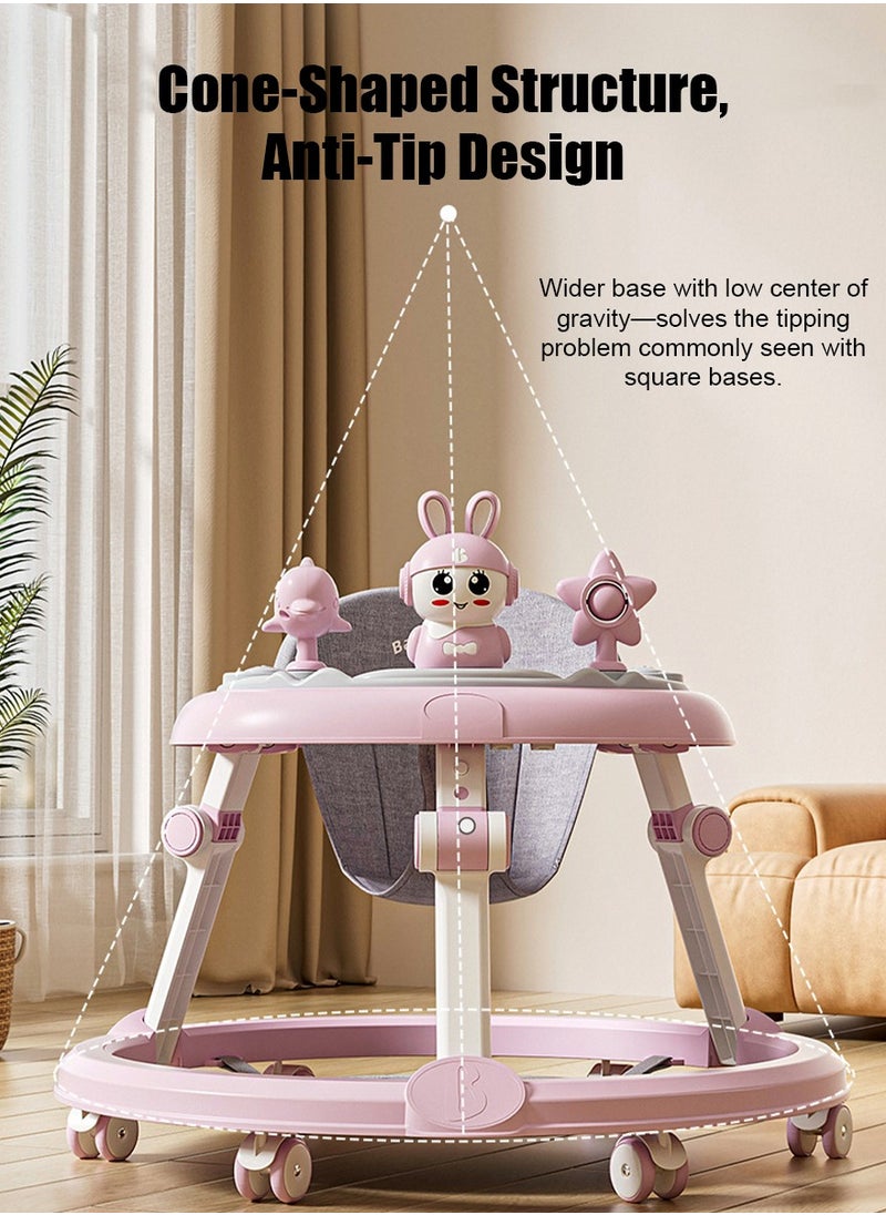 Baby Walker Foldable with 7 Adjustable Heights, Baby Walker with Wheels Portable, Baby Walkers and Activity Center for Boys Girls Babies 6-18 Months (Simple Version without Toys-Pink)