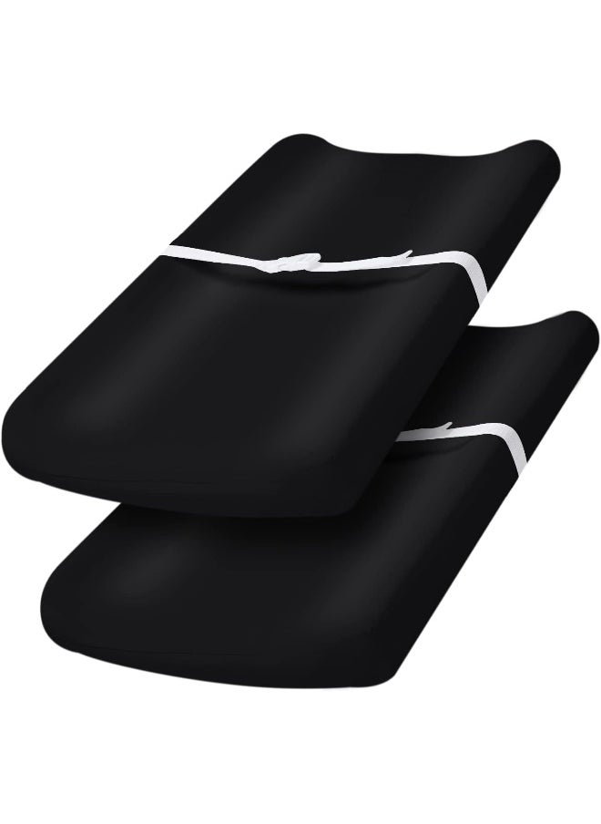 PHF Baby Changing Pad Covers for Boys Girls, 2 Pack Ultra Soft Breathable Microfiber Changing Pad Table Sheets for Most Baby Changing Pads, Black & Black