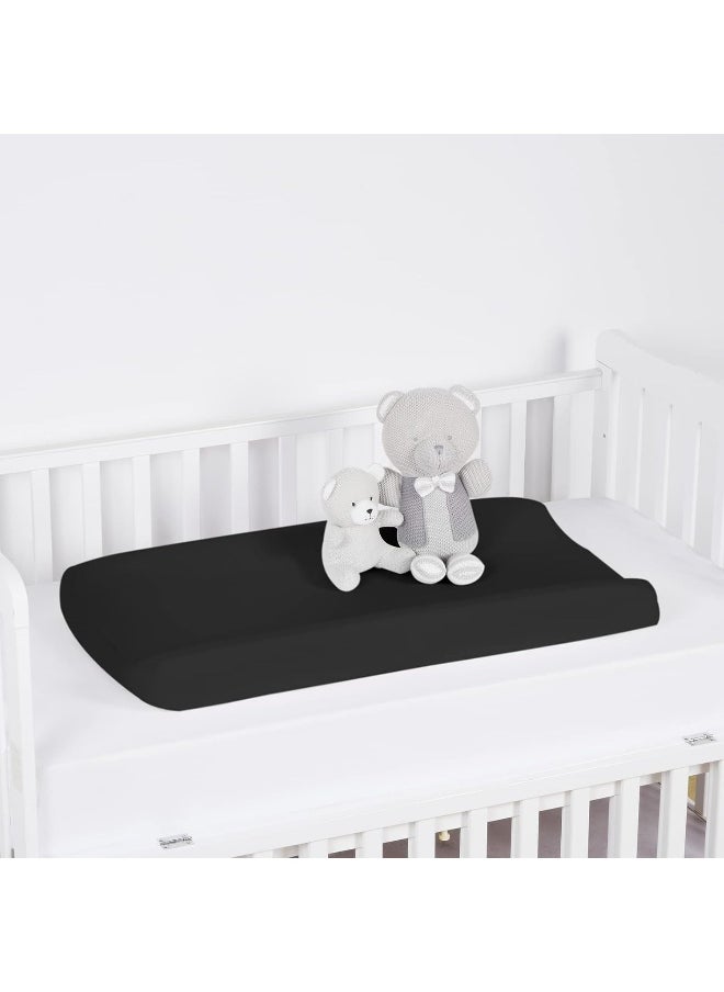 PHF Baby Changing Pad Covers for Boys Girls, 2 Pack Ultra Soft Breathable Microfiber Changing Pad Table Sheets for Most Baby Changing Pads, Black & Black