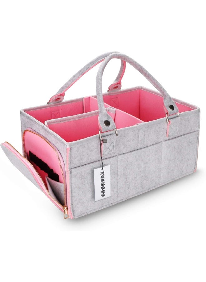 Baby Diaper Caddy Organizer for Girl Boy Large Nursery Storage Bin Basket Portable Holder Tote Bag Caddie for Changing Table and Car Baby Shower Gifts Newborn Registry Essentials Must Haves Pink