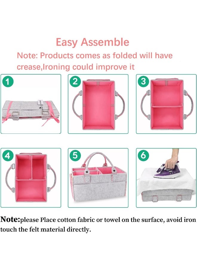 Baby Diaper Caddy Organizer for Girl Boy Large Nursery Storage Bin Basket Portable Holder Tote Bag Caddie for Changing Table and Car Baby Shower Gifts Newborn Registry Essentials Must Haves Pink