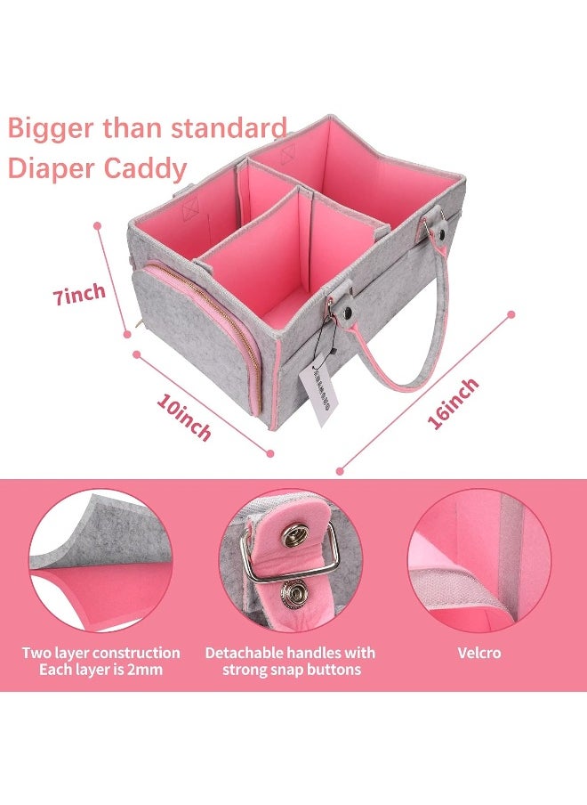 Baby Diaper Caddy Organizer for Girl Boy Large Nursery Storage Bin Basket Portable Holder Tote Bag Caddie for Changing Table and Car Baby Shower Gifts Newborn Registry Essentials Must Haves Pink