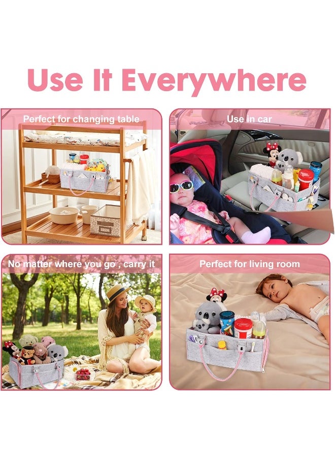 Baby Diaper Caddy Organizer for Girl Boy Large Nursery Storage Bin Basket Portable Holder Tote Bag Caddie for Changing Table and Car Baby Shower Gifts Newborn Registry Essentials Must Haves Pink