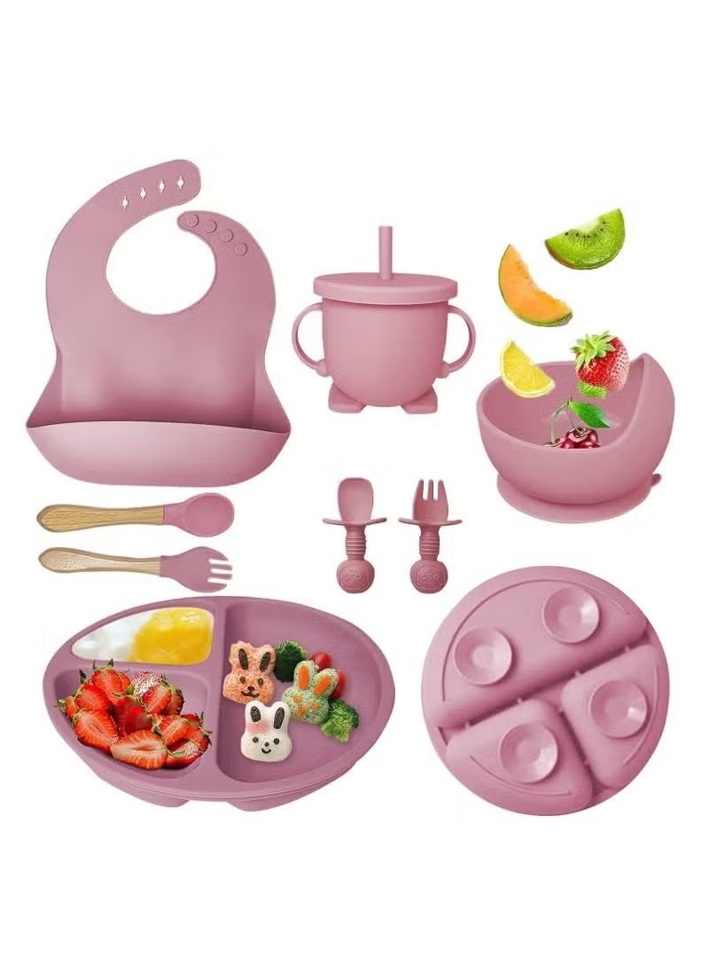 Baby Feeding Set 9 Piece, Baby Led Weaning Utensils Set Includes Suction Bowl and Plate, Baby Spoon and Fork, Sippy Cup with Straw and Lid, Baby Feeding Supplies