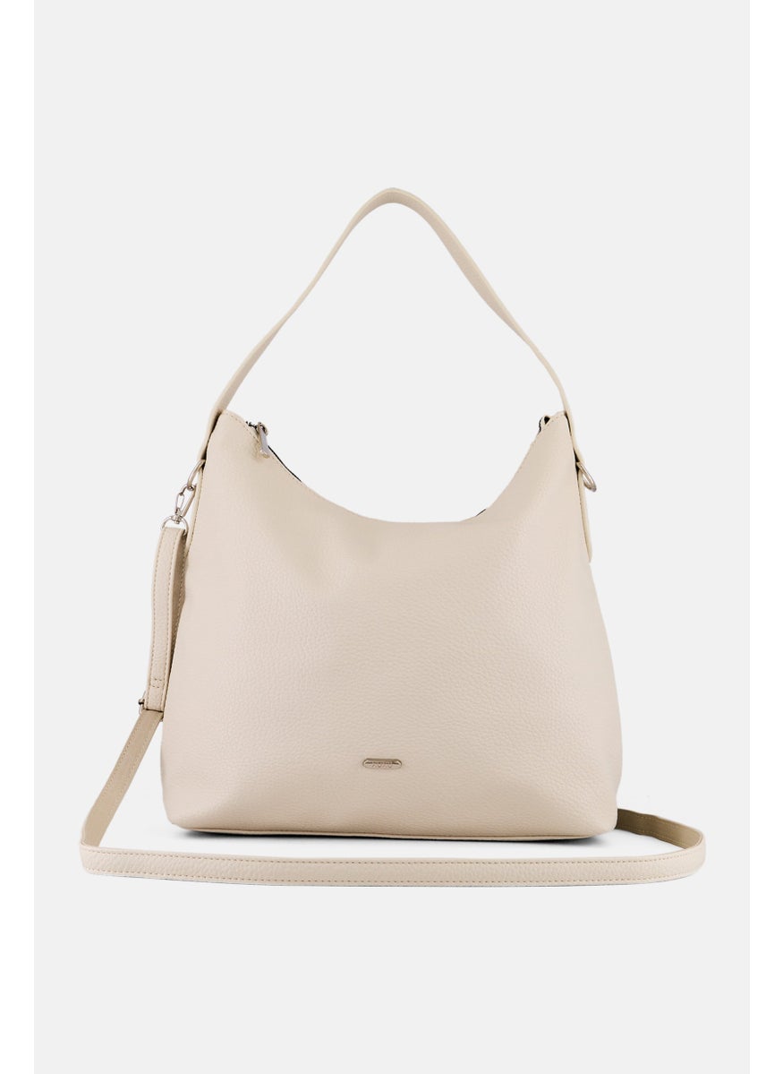 Women brand Logo Shoulder Bag, Cream