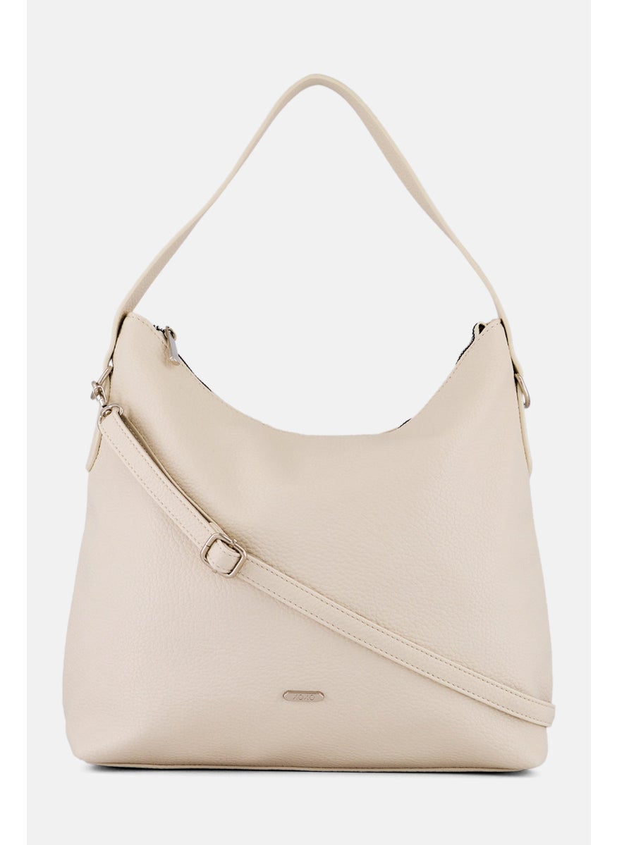 Women brand Logo Shoulder Bag, Cream