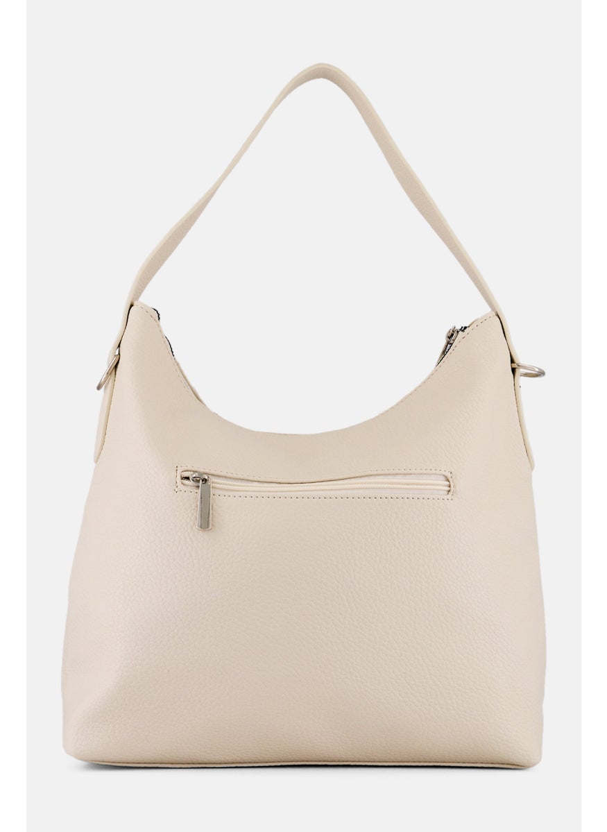 Women brand Logo Shoulder Bag, Cream