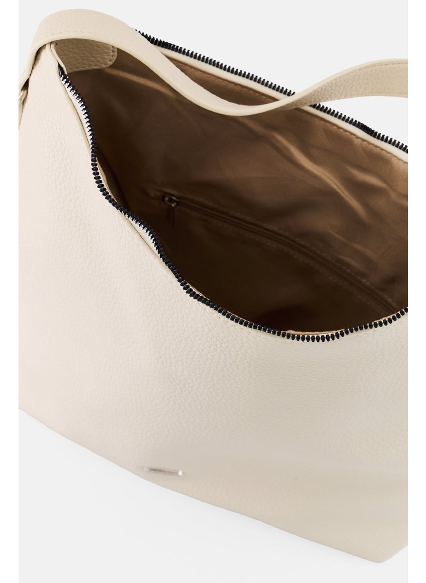 Women brand Logo Shoulder Bag, Cream