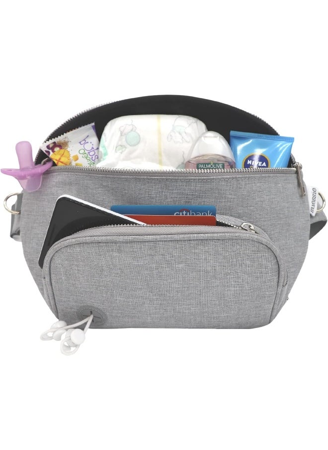 Suessie Fanny Pack Diaper Bag - with Baby Changing Pad & Waterproof Wipes Pocket - Stroller Organizer Gray