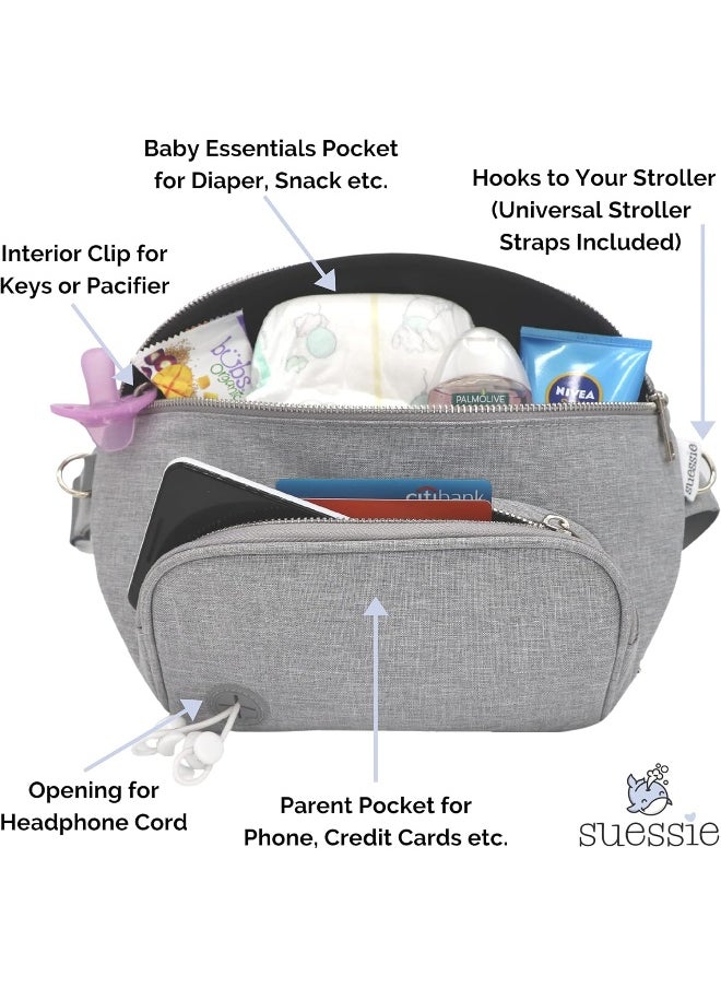 Suessie Fanny Pack Diaper Bag - with Baby Changing Pad & Waterproof Wipes Pocket - Stroller Organizer Gray
