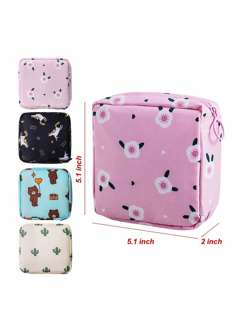 Sanitary Napkin Storage Bag, Zipper Menstrual Pad Bag Portable Sanitary Napkin Storage Tampons Holder for Purse First Period Kit for Teen Girls Store Sanitary Pads for Women(4Pcs)