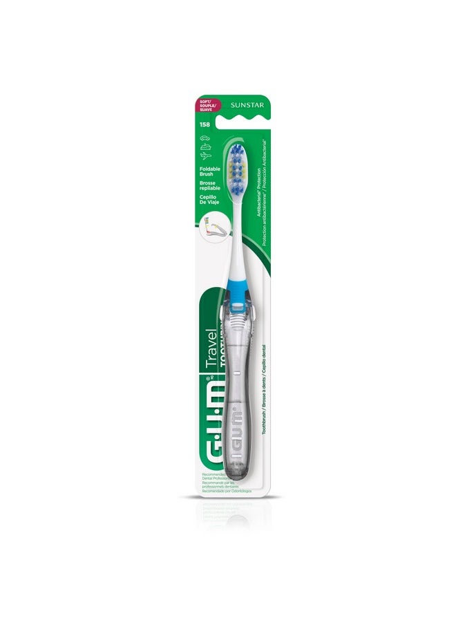 GUM Folding Travel Toothbrush, Compact Head + Tongue Cleaner, Soft Bristled Travel Toothbrushes for Adults, 1ct (6pk)