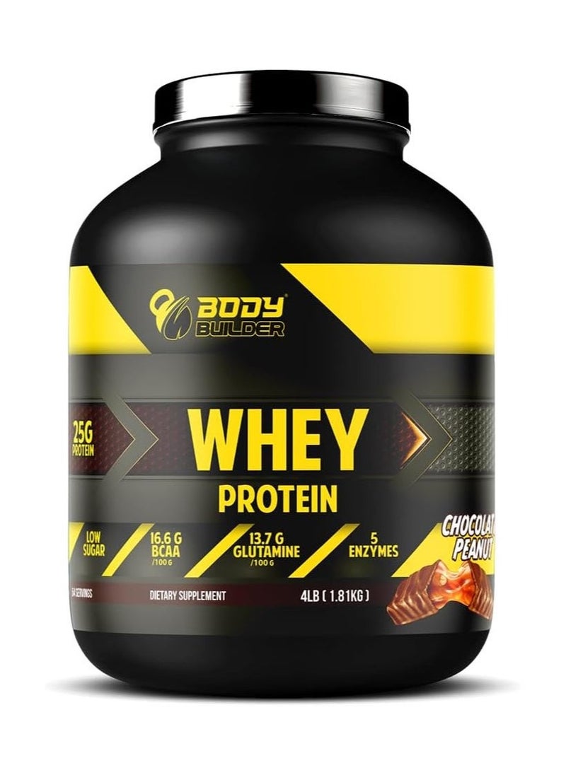 Whey Protein, Low Sugar Whey with 5 Digestive Enzymes Chocolate Peanut Flavor, 4 Lb
