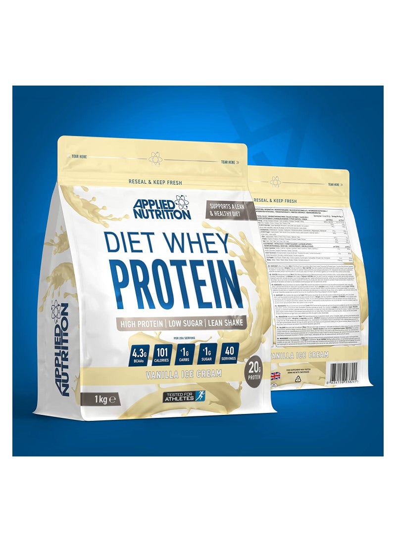 Applied Nutrition Diet Whey - High Protein Powder Supplement, Low Carb & Sugar, for Weight Management with CLA, L Carnitine, Green Tea (1kg - 40 Servings) (Vanilla Ice Cream)