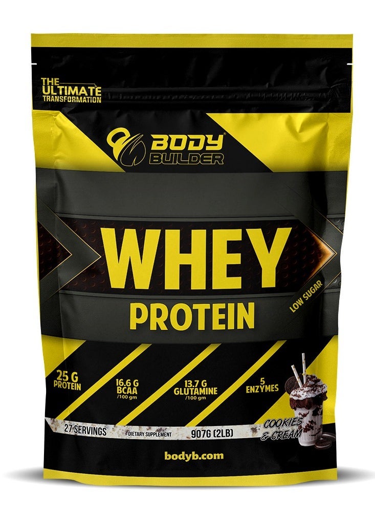 100% whey protein - Cookies Cream- 2lb, Elite Whey Protein Blend for Optimal Muscle Growth and Recovery, Rich in BCAAs, Glutamine and Digestive Enzymes, perfect post workout fuel