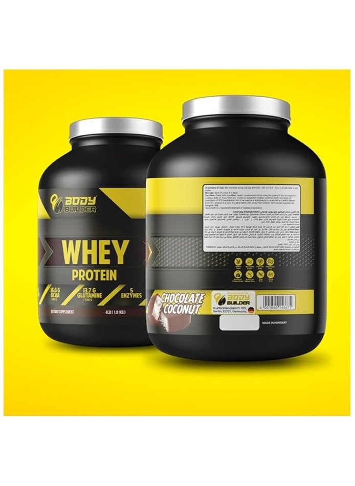 Whey Protein, Low Sugar Whey with 5 Digestive Enzymes  Chocolate Coconut Flavor, 4 Lb