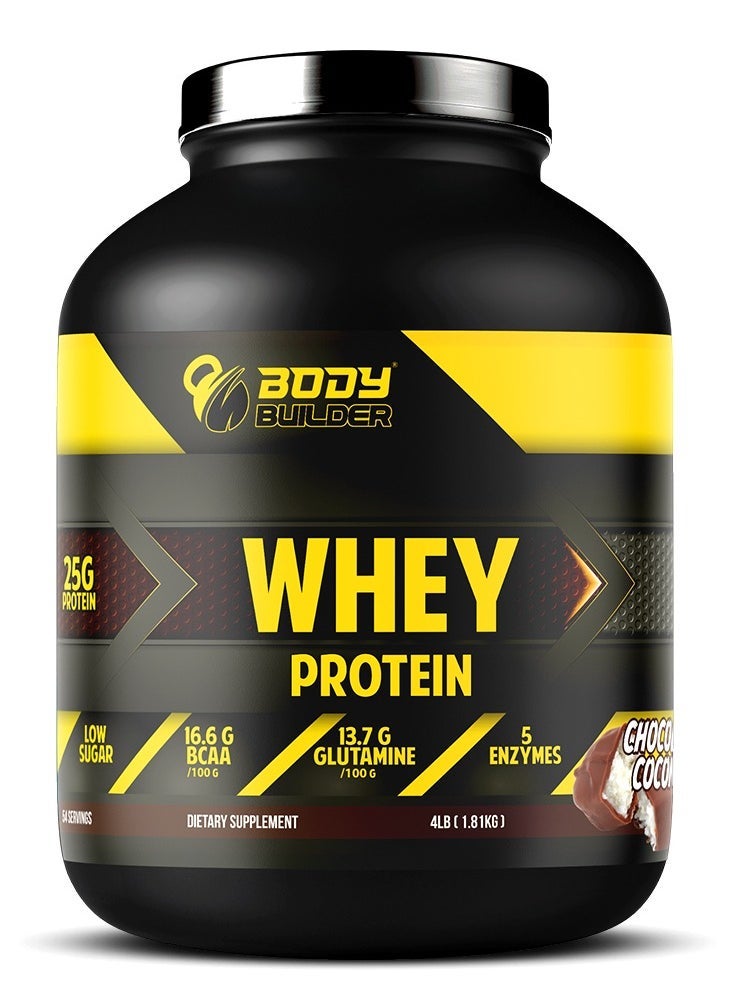 Whey Protein, Low Sugar Whey with 5 Digestive Enzymes  Chocolate Coconut Flavor, 4 Lb