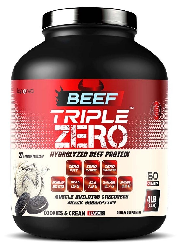 Beef Triple Zero ,Beef Isolate Protein, Muscles Growth , Halal Certified,Cookies&Cream Flavor 4lb