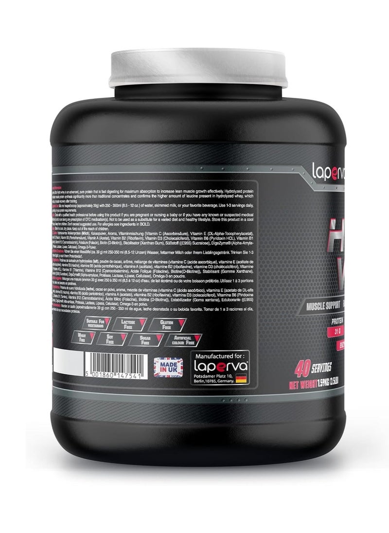 Hydrolyzed Whey Protein - Laperva Ultra Hydro Whey - Vitamin Enhanced Formula, BCAA,EAA, Glutamine, Omega 3 - 3.5 lb (40 servings)