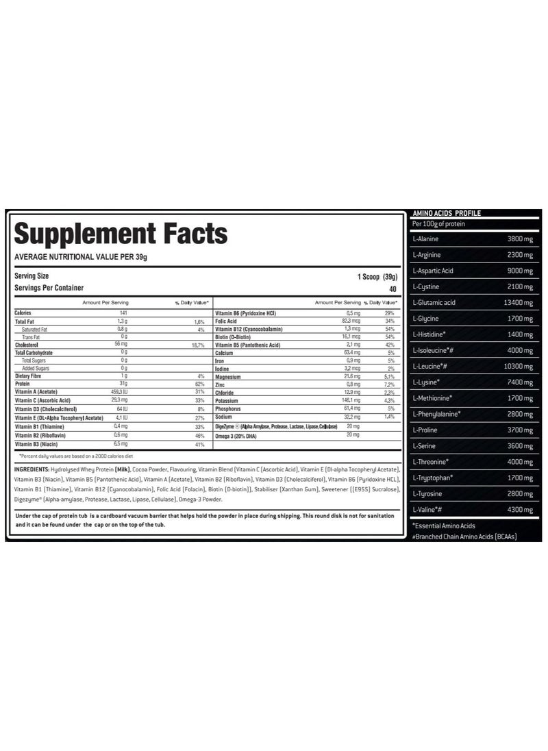Hydrolyzed Whey Protein - Laperva Ultra Hydro Whey - Vitamin Enhanced Formula, BCAA,EAA, Glutamine, Omega 3 - 3.5 lb (40 servings)
