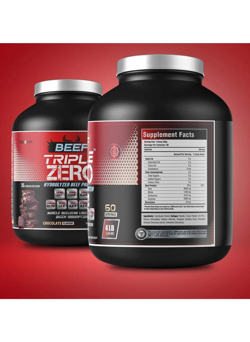 Beef Triple Zero, Beef Isolate Protein, Muscles Growth ,Halal Certified,Chocolate Flavor 4lb
