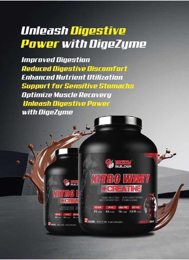 Nitro Whey Protein Plus Creatine, Contains Digestive Enzymes, Chocolate Flavor, 4 Lb