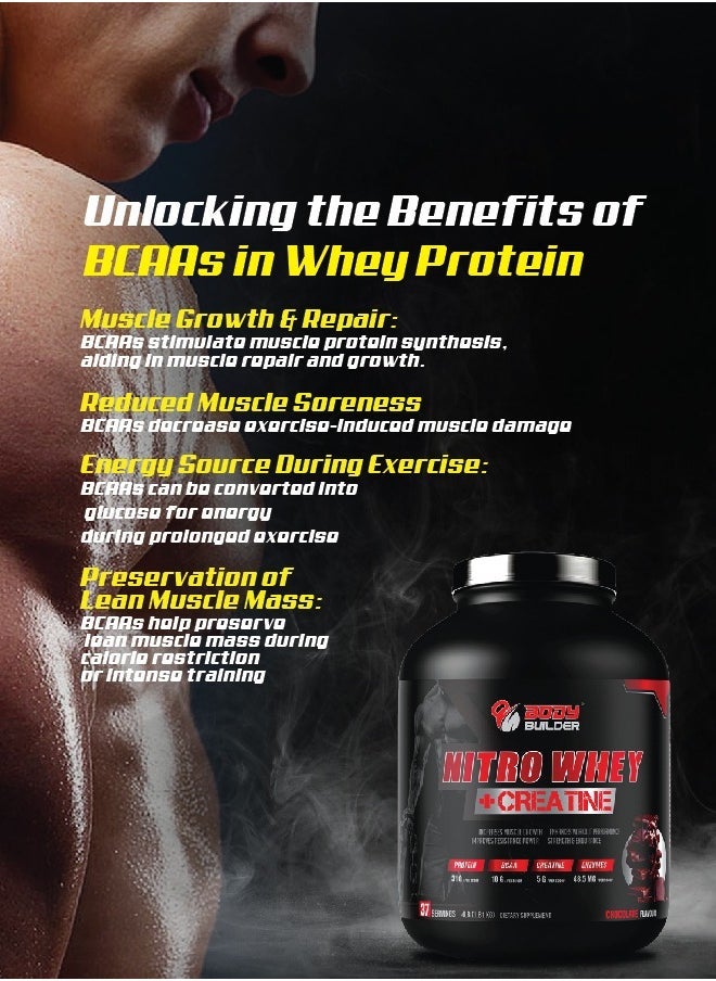 Nitro Whey Protein Plus Creatine, Contains Digestive Enzymes, Chocolate Flavor, 4 Lb