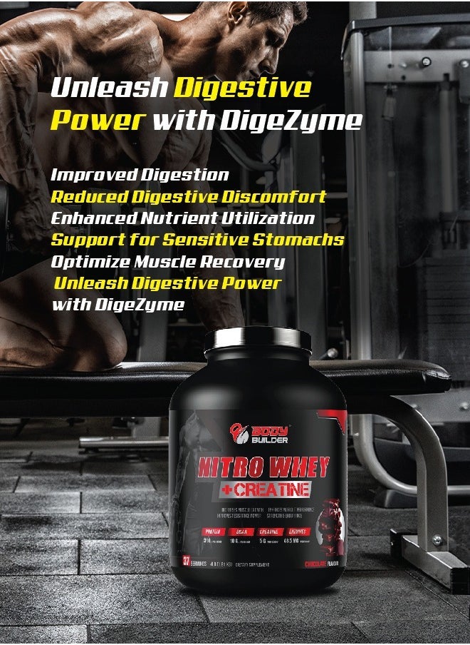 Nitro Whey Protein Plus Creatine, Contains Digestive Enzymes, Chocolate Flavor, 4 Lb