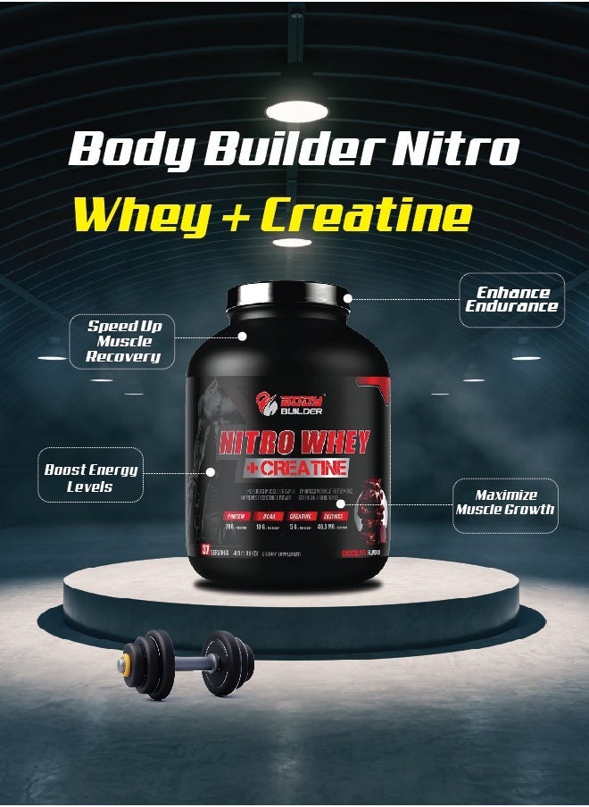Nitro Whey Protein Plus Creatine, Contains Digestive Enzymes, Chocolate Flavor, 4 Lb