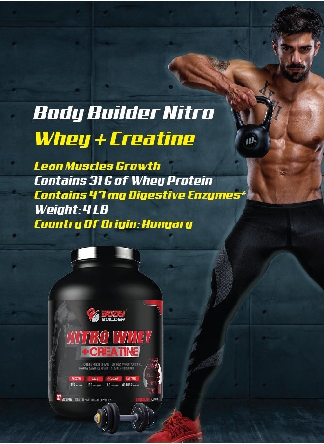 Nitro Whey Protein Plus Creatine, Contains Digestive Enzymes, Chocolate Flavor, 4 Lb