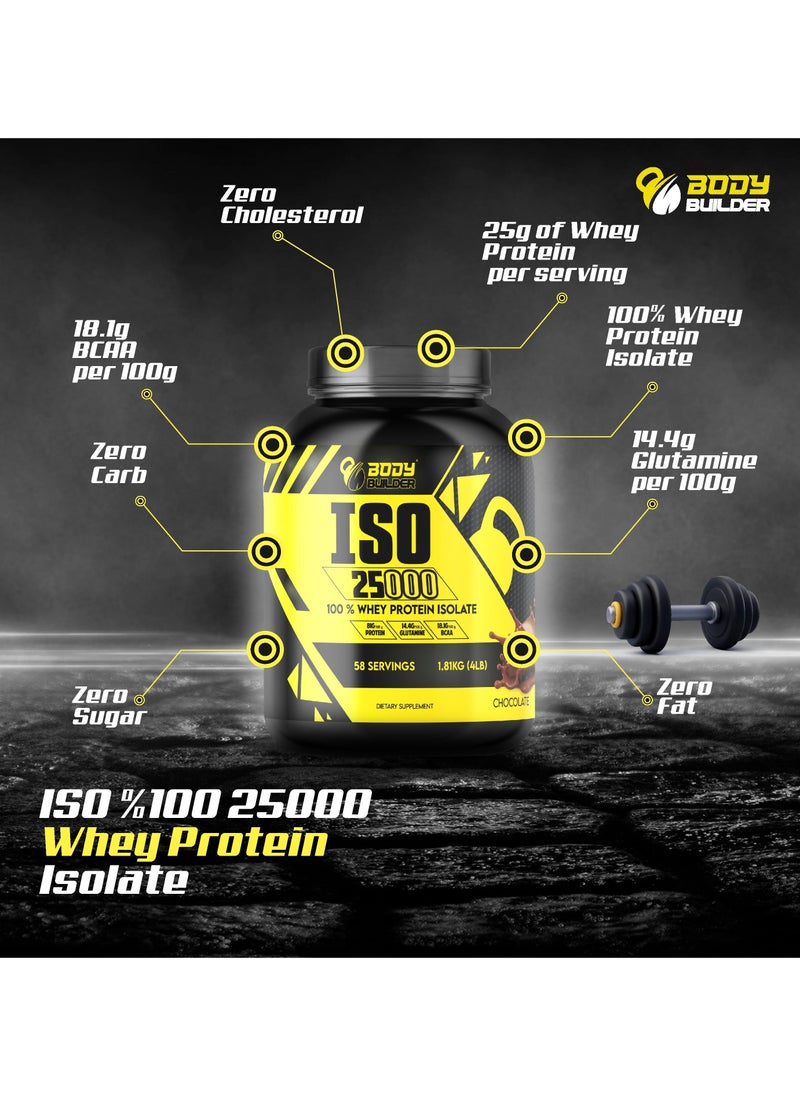 ISO 25000, Whey Protein Isolate, Zero Fat and Zero Carb, Gourmet Chocolate Flavor, 4 Lbs