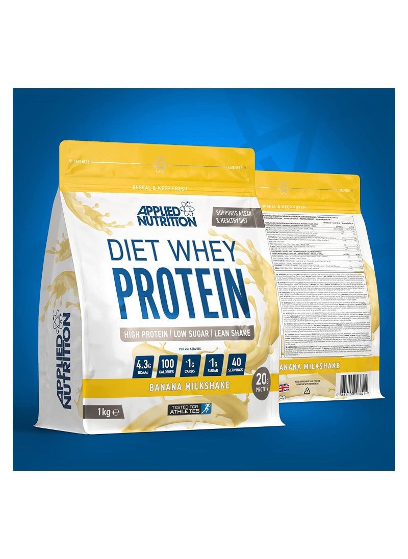 Diet Whey - High Protein Powder Supplement, Low Carb & Sugar, For Weight Management With Cla, L Carnitine, Green Tea (1Kg - 40 Servings) (Banana Milkshake)