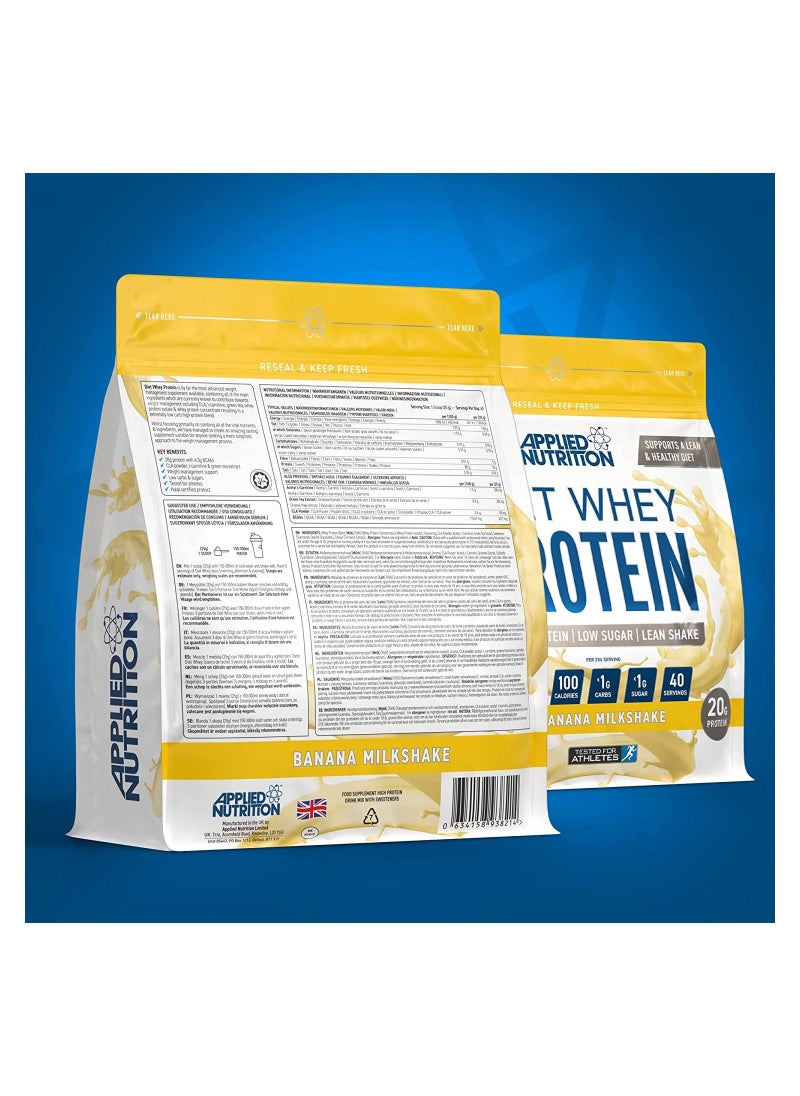Diet Whey - High Protein Powder Supplement, Low Carb & Sugar, For Weight Management With Cla, L Carnitine, Green Tea (1Kg - 40 Servings) (Banana Milkshake)
