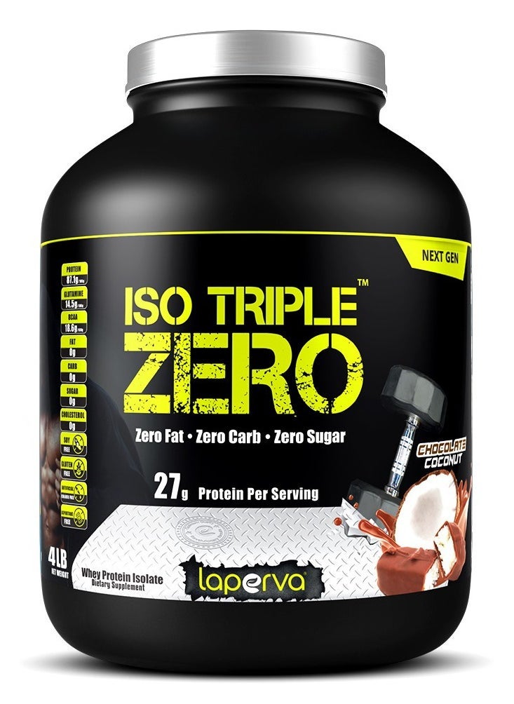 Iso Triple Zero Isolate Whey Protein Next Generation, Zero Sugar, Zero Carb and Zero Fat,  Flavor, Chocolate coconut, 4 Lb