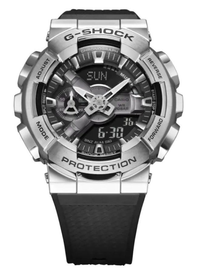 Casio G-Shock GM-110-1ADR Men's Metal Bezel Watch – Shock Resistant, 200M Water Resistant, Analog-Digital, LED Light, World Time, Chronograph, Black Resin Band