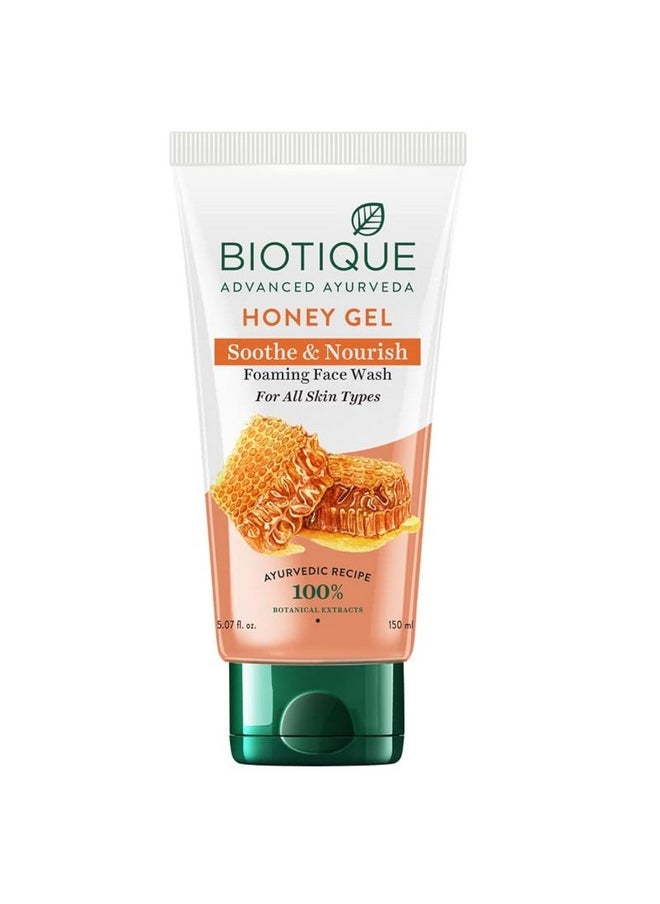 Biotique Bio Honey Gel Refreshing Foaming Face Wash, 150ml/ 5.07 Oz. I All Skin Type I Enriched with Honey Powerful Cleanser, Brightens Complexion, Boosts Skin Tone