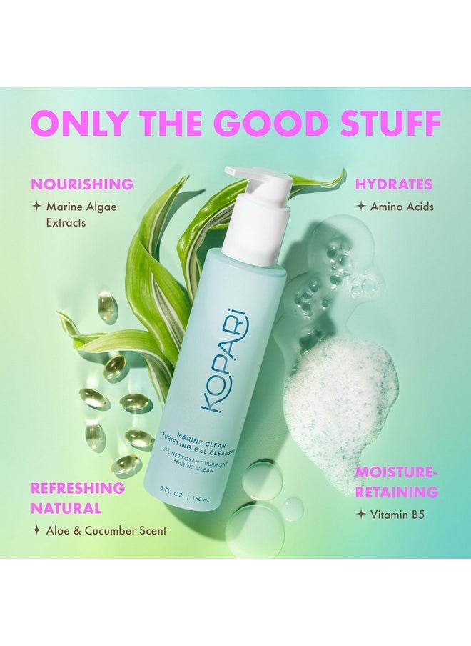 Kopari Marine Clean Purifying Gel Cleanser, Infused with Amino Acids & Vitamin B5, Dual-Action Gel-to-Foam Cleanser, Gentle and Nourishing, 5 oz