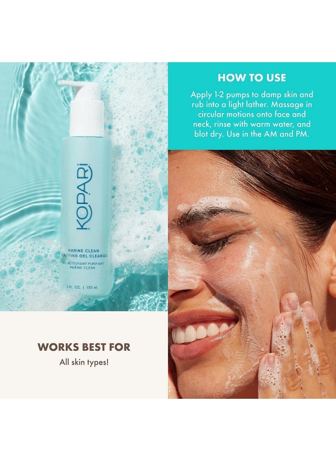 Kopari Marine Clean Purifying Gel Cleanser, Infused with Amino Acids & Vitamin B5, Dual-Action Gel-to-Foam Cleanser, Gentle and Nourishing, 5 oz